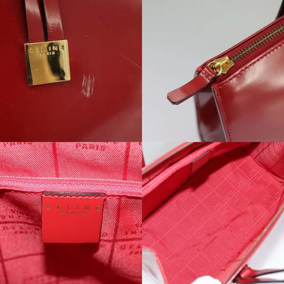CELINE Hand Bag Patent Leather Red Gold - Picture 11 of 13